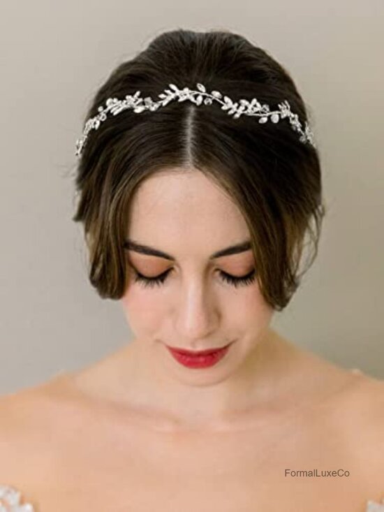 Crystal Leaf Bridal Headband with Sparkling Rhinestones